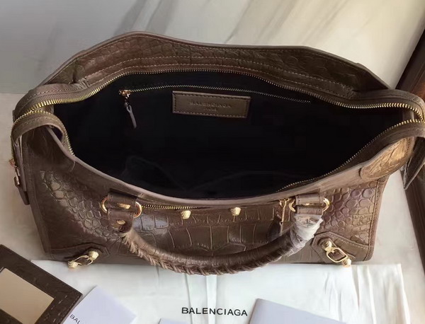 Balenciaga Croc Effect City Bag in Embossed Calfskin Khaki For Sale