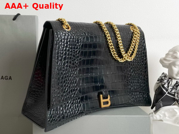 Balenciaga Crush Large Chain Bag in Black Extra Supple Crocodile Embossed Calfskin Aged Gold Hardware Replica