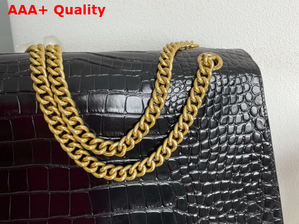 Balenciaga Crush Large Chain Bag in Black Extra Supple Crocodile Embossed Calfskin Aged Gold Hardware Replica