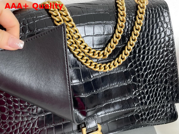 Balenciaga Crush Large Chain Bag in Black Extra Supple Crocodile Embossed Calfskin Aged Gold Hardware Replica