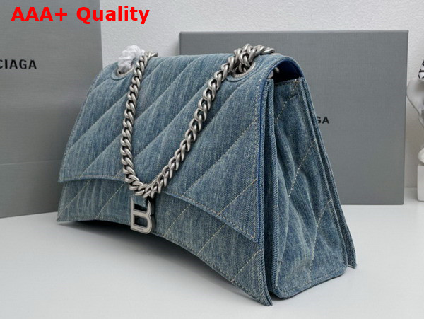 Balenciaga Crush Medium Chain Bag Quilted in Blue Washed Denim Aged Silver Hardware Replica