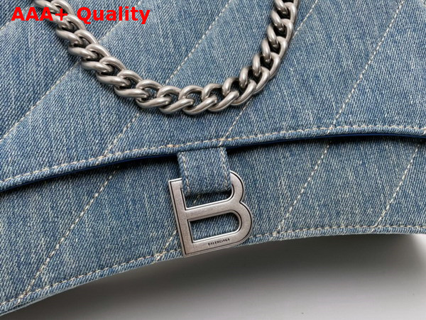 Balenciaga Crush Medium Chain Bag Quilted in Blue Washed Denim Aged Silver Hardware Replica