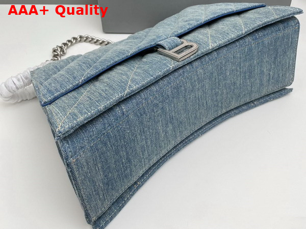 Balenciaga Crush Medium Chain Bag Quilted in Blue Washed Denim Aged Silver Hardware Replica