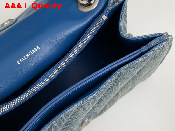 Balenciaga Crush Medium Chain Bag Quilted in Blue Washed Denim Aged Silver Hardware Replica