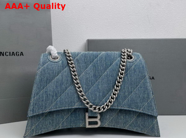 Balenciaga Crush Medium Chain Bag Quilted in Blue Washed Denim Aged Silver Hardware Replica