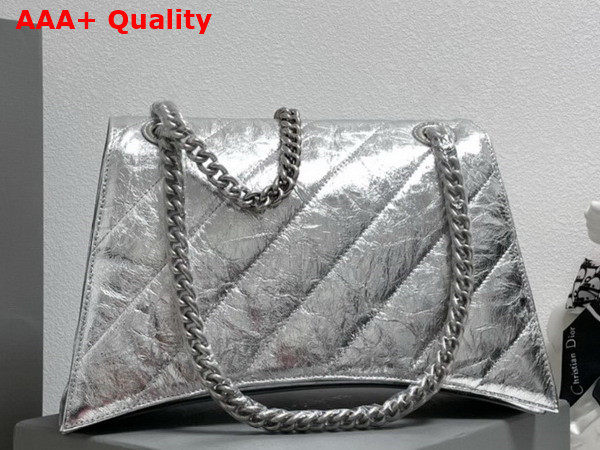 Balenciaga Crush Medium Chain Bag Quilted in Silver Metallized Crushed Calfskin Aged Silver Hardware Replica