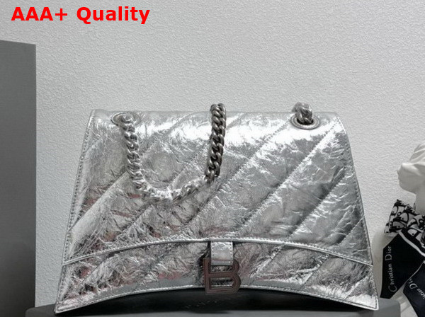 Balenciaga Crush Medium Chain Bag Quilted in Silver Metallized Crushed Calfskin Aged Silver Hardware Replica