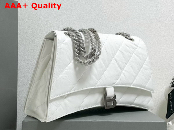 Balenciaga Crush Medium Chain Bag Quilted in White Crushed Calfskin Aged Silver Hardware Replica