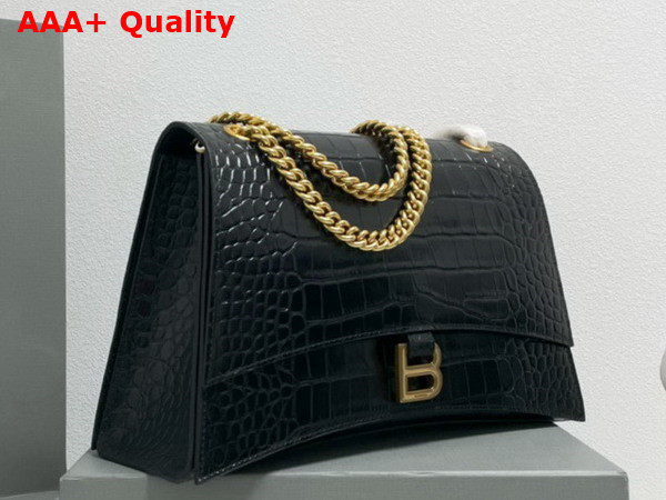 Balenciaga Crush Medium Chain Bag in Black Extra Supple Crocodile Embossed Calfskin Aged Gold Hardware Replica