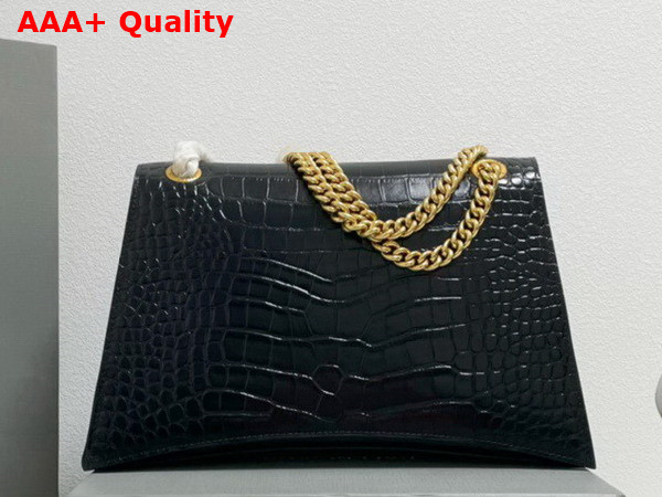 Balenciaga Crush Medium Chain Bag in Black Extra Supple Crocodile Embossed Calfskin Aged Gold Hardware Replica