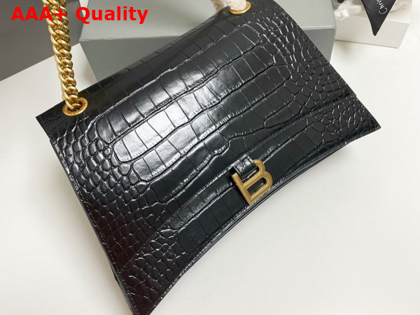 Balenciaga Crush Medium Chain Bag in Black Extra Supple Crocodile Embossed Calfskin Aged Gold Hardware Replica