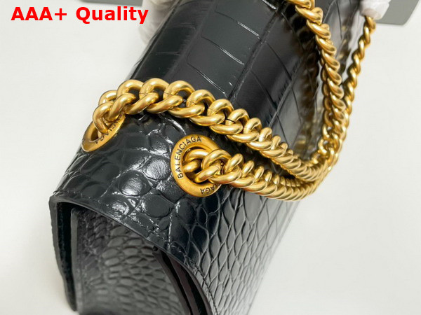 Balenciaga Crush Medium Chain Bag in Black Extra Supple Crocodile Embossed Calfskin Aged Gold Hardware Replica