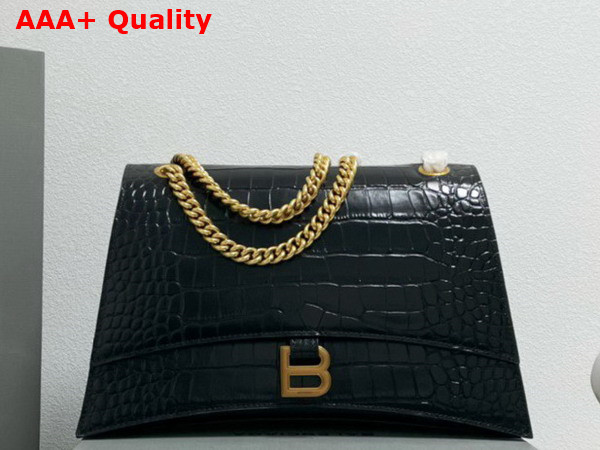 Balenciaga Crush Medium Chain Bag in Black Extra Supple Crocodile Embossed Calfskin Aged Gold Hardware Replica