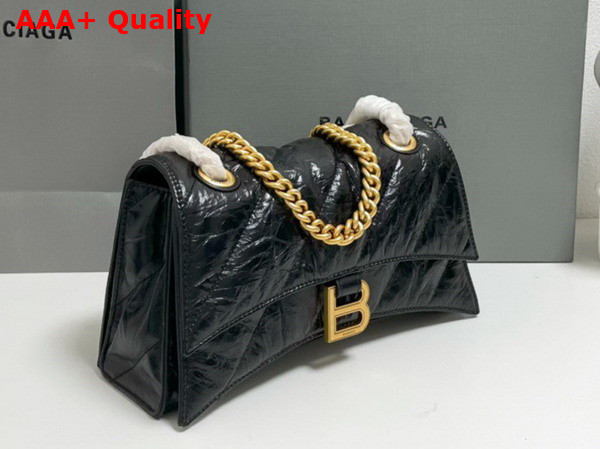 Balenciaga Crush Small Chain Bag Quilted in Black Crushed Calfskin Aged Gold Hardware Replica