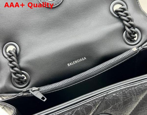 Balenciaga Crush Small Chain Bag Quilted in Black Crushed Calfskin Aged Silver Hardware Replica