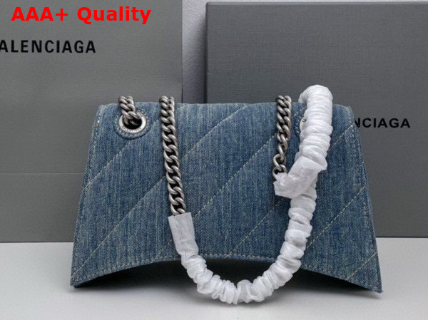 Balenciaga Crush Small Chain Bag Quilted in Blue Washed Denim Aged Silver Hardware Replica