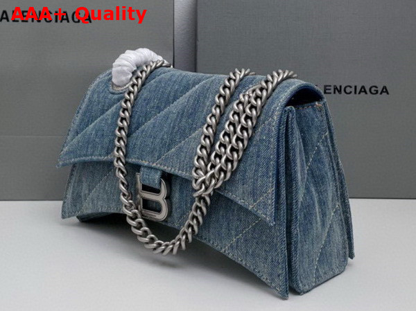 Balenciaga Crush Small Chain Bag Quilted in Blue Washed Denim Aged Silver Hardware Replica