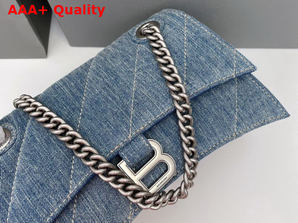 Balenciaga Crush Small Chain Bag Quilted in Blue Washed Denim Aged Silver Hardware Replica