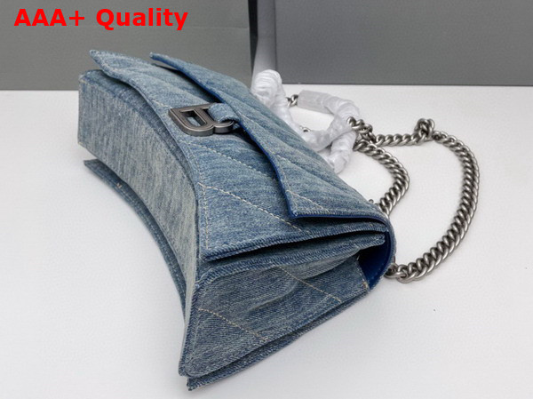 Balenciaga Crush Small Chain Bag Quilted in Blue Washed Denim Aged Silver Hardware Replica