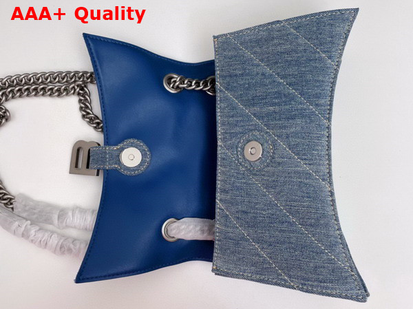 Balenciaga Crush Small Chain Bag Quilted in Blue Washed Denim Aged Silver Hardware Replica