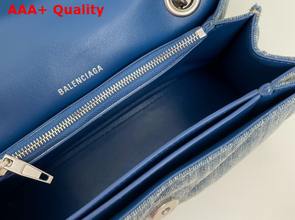 Balenciaga Crush Small Chain Bag Quilted in Blue Washed Denim Aged Silver Hardware Replica