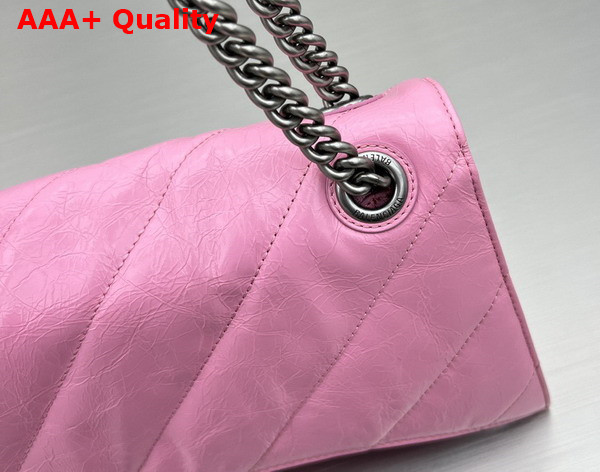 Balenciaga Crush Small Chain Bag Quilted in Pink Crushed Calfskin Aged Silver Hardware Replica