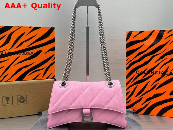 Balenciaga Crush Small Chain Bag Quilted in Pink Crushed Calfskin Aged Silver Hardware Replica