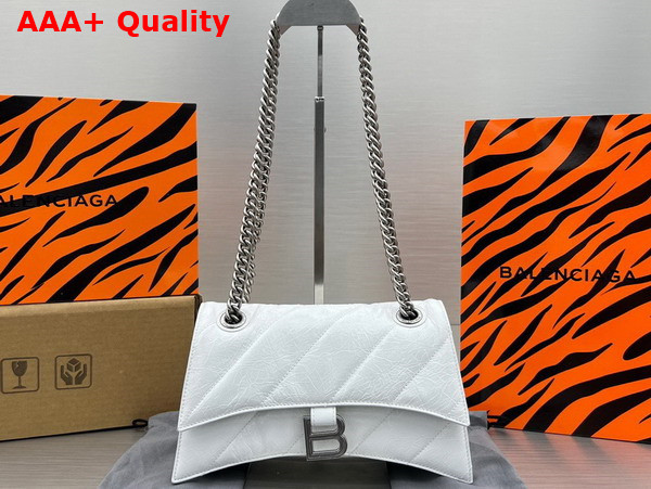 Balenciaga Crush Small Chain Bag Quilted in White Crushed Calfskin Aged Silver Hardware Replica