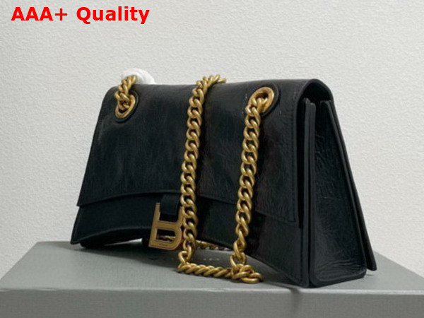 Balenciaga Crush Small Chain Bag in Black Crushed Calfskin Aged Gold Hardware Replica