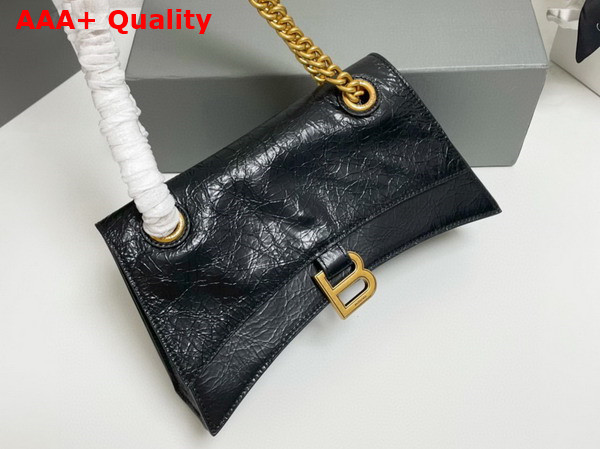 Balenciaga Crush Small Chain Bag in Black Crushed Calfskin Aged Gold Hardware Replica