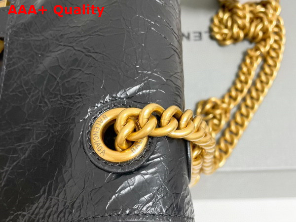 Balenciaga Crush Small Chain Bag in Black Crushed Calfskin Aged Gold Hardware Replica