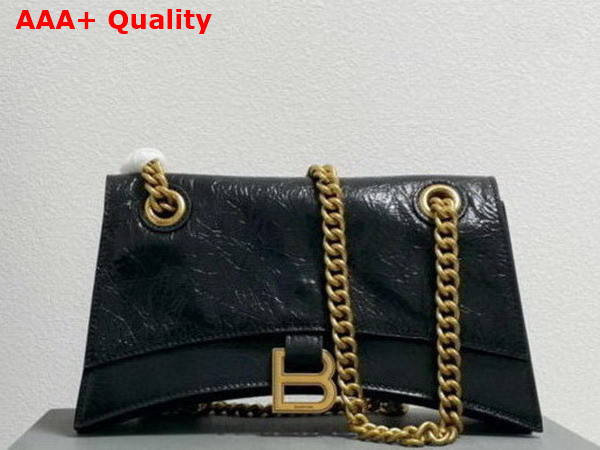 Balenciaga Crush Small Chain Bag in Black Crushed Calfskin Aged Gold Hardware Replica