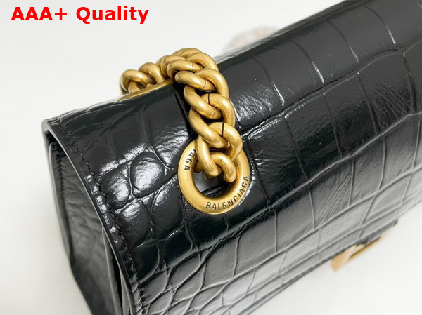 Balenciaga Crush Small Chain Bag in Black Extra Supple Crocodile Embossed Calfskin Aged Gold Hardware Replica