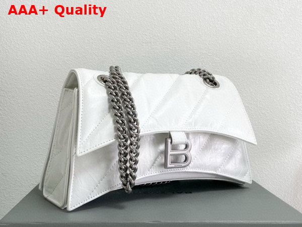 Balenciaga Crush Small Chain Bag in White Quilted Crushed Calfskin with Aged Silver Hardware Replica