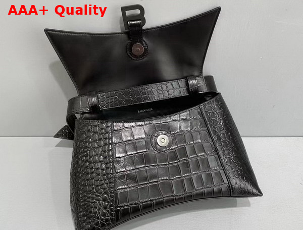 Balenciaga Downtown Medium Shoulder Bag Crocodile Embossed Black Replica