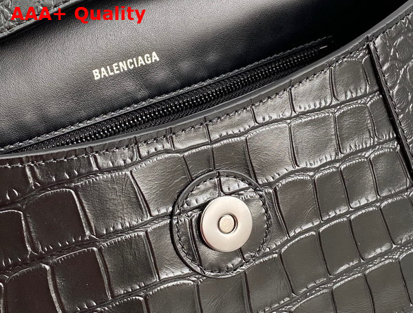 Balenciaga Downtown Medium Shoulder Bag Crocodile Embossed Black Replica