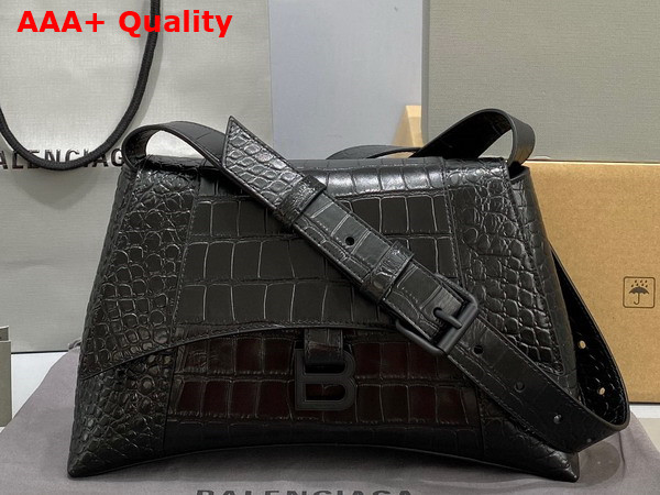 Balenciaga Downtown Medium Shoulder Bag Crocodile Embossed Black Replica