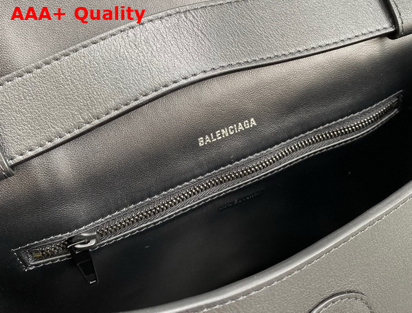 Balenciaga Downtown Medium Shoulder Bag in Black Semi Shiny Smooth Calfskin Black Matte Hardware Replica