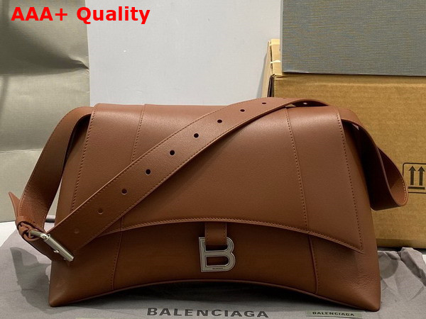 Balenciaga Downtown Medium Shoulder Bag in Brown Semi Shiny Smooth Calfskin Aged Silver Hardware Replica