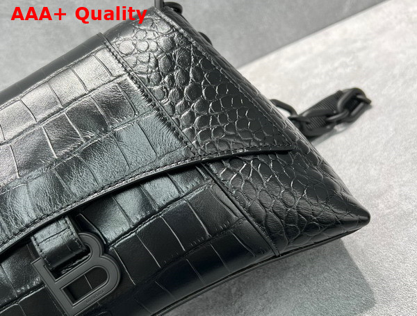 Balenciaga Downtown Small Shoulder Bag With Chain in Black Extra Suple Crocodile Embossed Calfskin Black Matte Hardware Replica