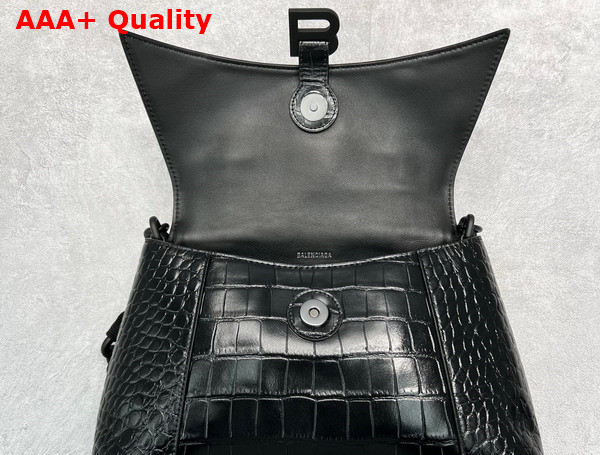 Balenciaga Downtown Small Shoulder Bag With Chain in Black Extra Suple Crocodile Embossed Calfskin Black Matte Hardware Replica