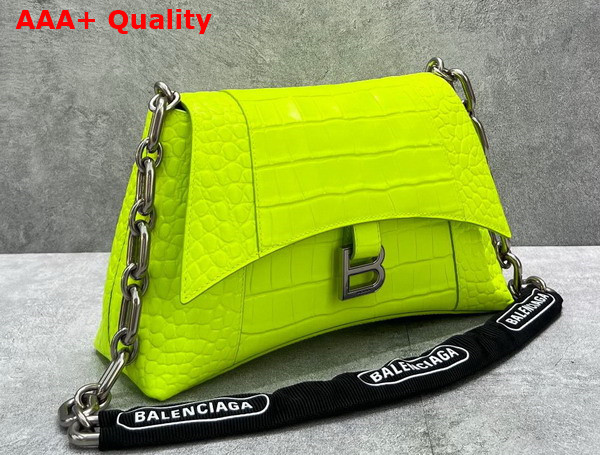 Balenciaga Downtown Small Shoulder Bag With Chain in Neon Yellow and Black Extra Suple Crocodile Embossed Calfskin Aged Silver Hardware Replica