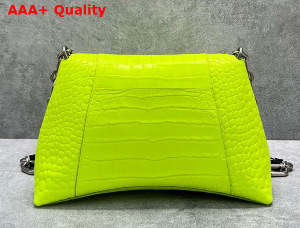 Balenciaga Downtown Small Shoulder Bag With Chain in Neon Yellow and Black Extra Suple Crocodile Embossed Calfskin Aged Silver Hardware Replica