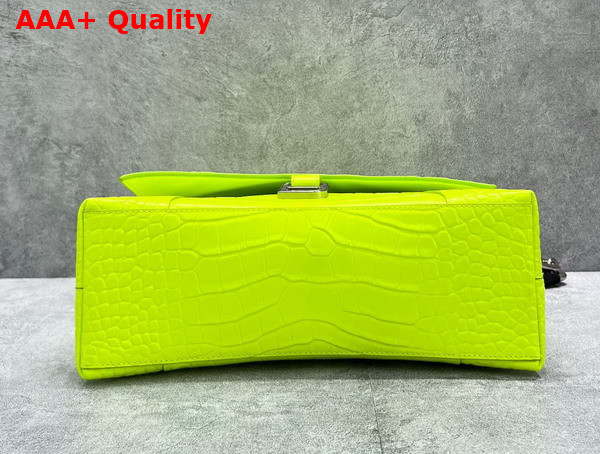 Balenciaga Downtown Small Shoulder Bag With Chain in Neon Yellow and Black Extra Suple Crocodile Embossed Calfskin Aged Silver Hardware Replica