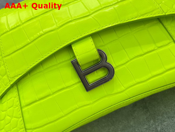 Balenciaga Downtown Small Shoulder Bag With Chain in Neon Yellow and Black Extra Suple Crocodile Embossed Calfskin Aged Silver Hardware Replica