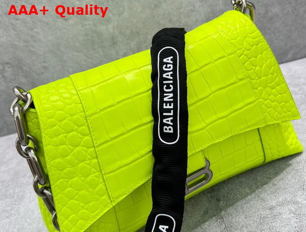 Balenciaga Downtown Small Shoulder Bag With Chain in Neon Yellow and Black Extra Suple Crocodile Embossed Calfskin Aged Silver Hardware Replica