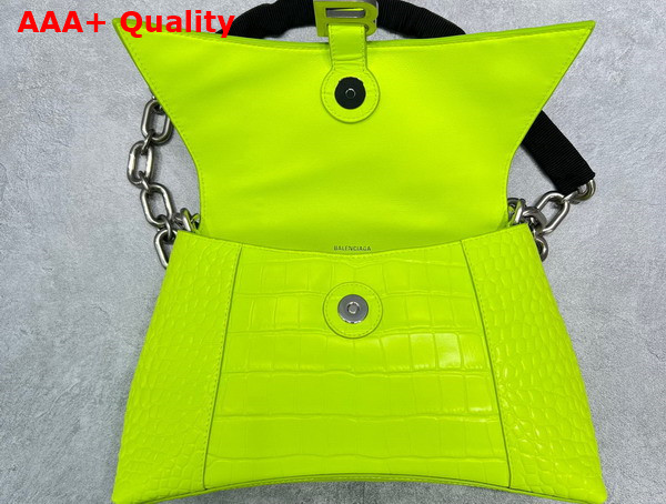 Balenciaga Downtown Small Shoulder Bag With Chain in Neon Yellow and Black Extra Suple Crocodile Embossed Calfskin Aged Silver Hardware Replica