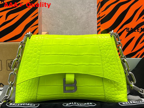 Balenciaga Downtown Small Shoulder Bag With Chain in Neon Yellow and Black Extra Suple Crocodile Embossed Calfskin Aged Silver Hardware Replica