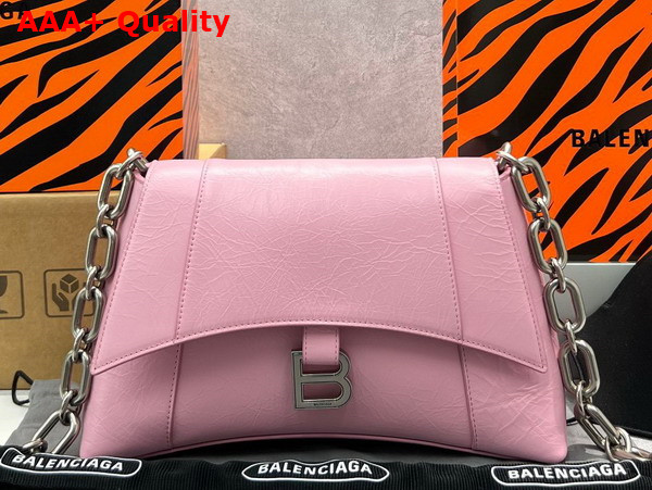 Balenciaga Downtown Small Shoulder Bag With Chain in Pink and Black Paper Calfskin Aaged Silver Hardware Replica