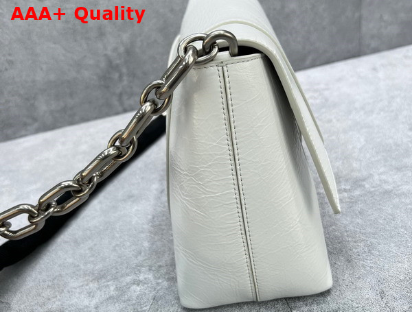 Balenciaga Downtown Small Shoulder Bag With Chain in White and Black Paper Calfskin Aaged Silver Hardware Replica